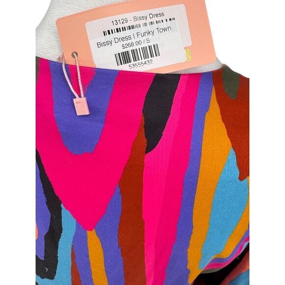 Crosby Bissy Dress | “Funky Town” | Sz S | Tiered Puff-Sleeve V-Neck Mini NWT - Picture 7 of 15